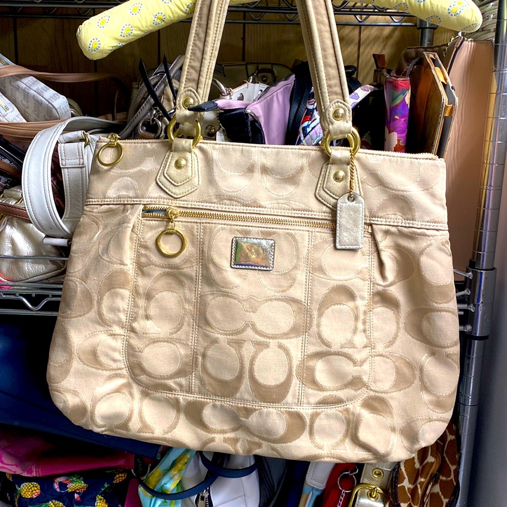 Vintage Large Gold Poppy Coach Tote
